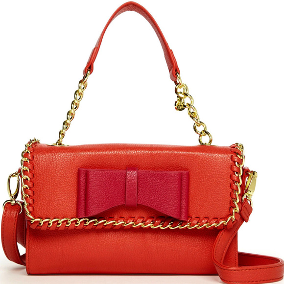BETSEY JOHNSON Tough LoVE Bag BOW Gold Chain Purse - Picture 3 of 8